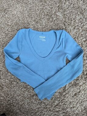 Garage Ribbed Long-Sleeve Scoop Neck Crop Top